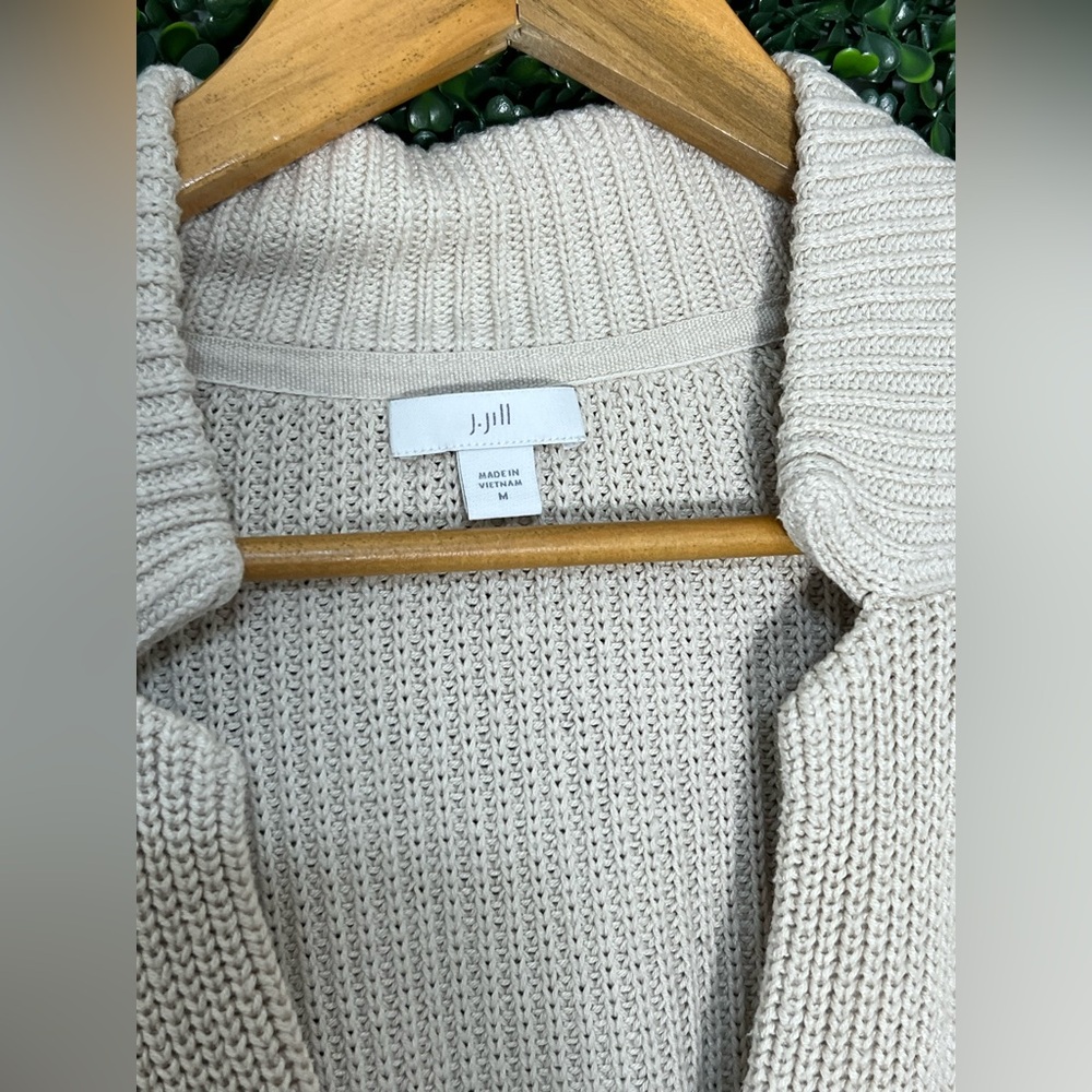 J.Jill Button Front Knit Cardigan Sweater Pockets Collar Beige Cotton Blend M - Picture 3 of 11